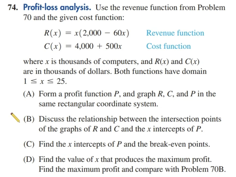 Solved 4. Profit-loss analysis. Use the revenue function | Chegg.com
