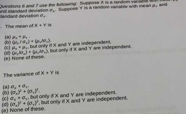 Solved Questions 6 and 7 use the following: Suppose X is a | Chegg.com