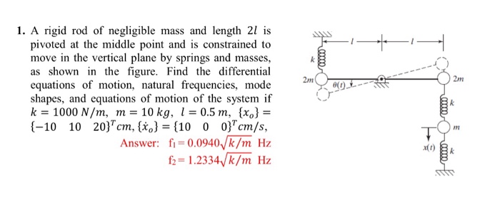 Solved 1. A rigid rod of negligible mass and length 21 is | Chegg.com