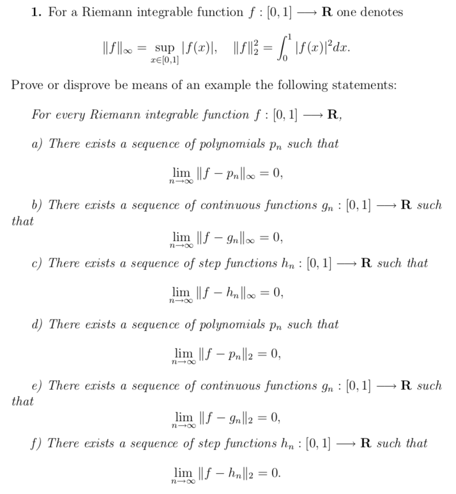 Solved 1. For a Riemann integrable function f : [0, 1] R one | Chegg.com