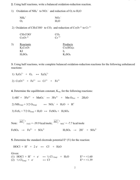 Solved 2. Using half reactions, write a balanced | Chegg.com