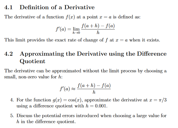 Solved 4.1 Definition of a Derivative The derivative of a | Chegg.com