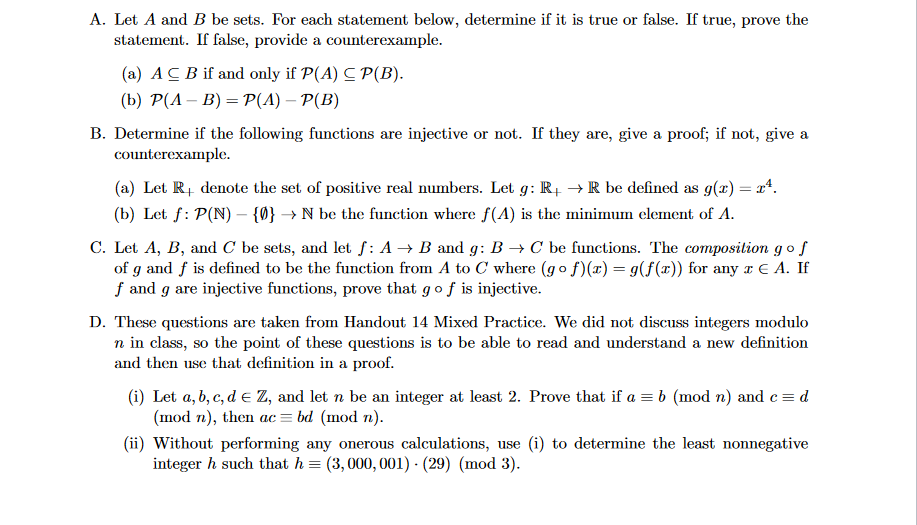 Solved A. Let A And B Be Sets. For Each Statement Below, | Chegg.com