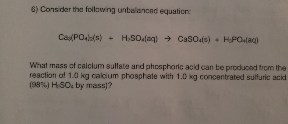 6 Consider The Following Unbalanced Equation Chegg 