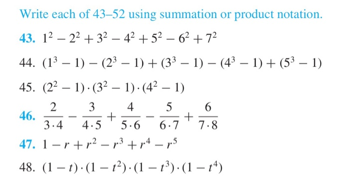 Solved Write each of 43-52 using summation or product | Chegg.com