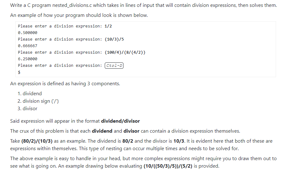 Solved Write a C program nested_divisions.c which takes in | Chegg.com