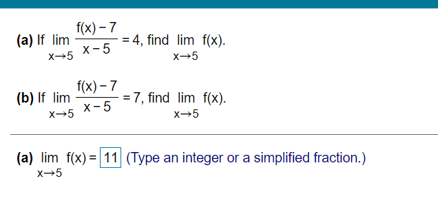 Solved f(x) - 7 (a) If lim = 4, find lim f(x). X-5 X-5 X5 | Chegg.com