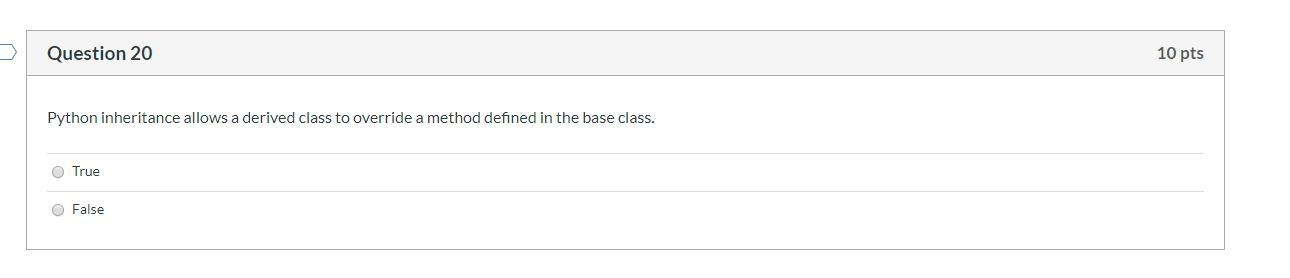 Solved Question 20 10 pts Python inheritance allows a | Chegg.com