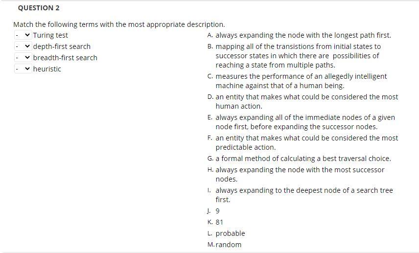 Solved QUESTION 2 Match the following terms with the most | Chegg.com