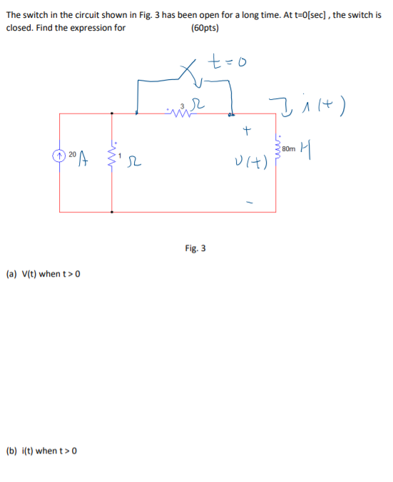 Solved The switch in the circuit shown in Fig. 3 has been | Chegg.com