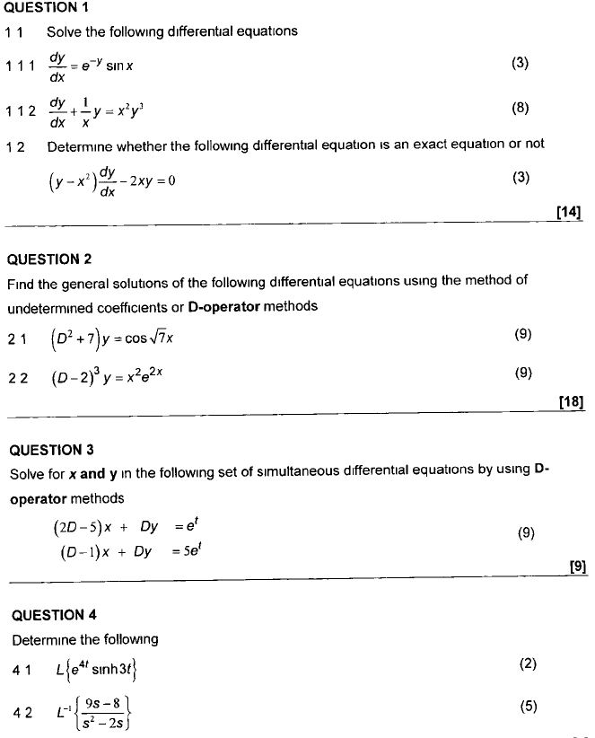 Solved QUESTION 1 11 Solve the following differential | Chegg.com