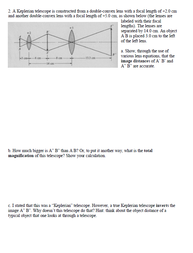 Solved 2. A Keplerian telescope is constructed from a