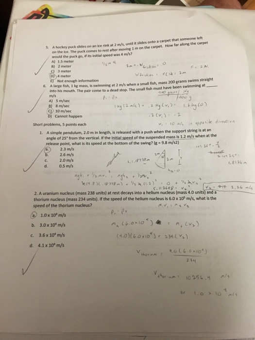 Solved 5 a hockey puck slides on an ice rink at 2 m/s....