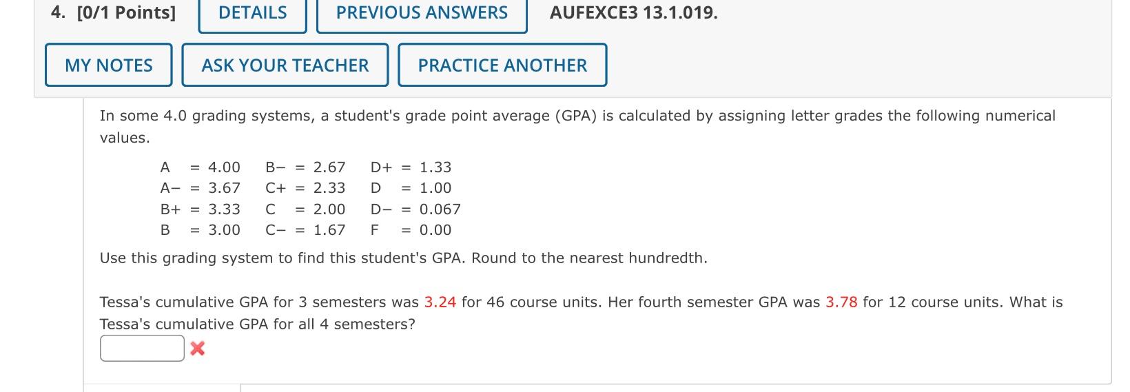 Solved 4. [0/1 Points] DETAILS PREVIOUS ANSWERS AUFEXCE3 | Chegg.com