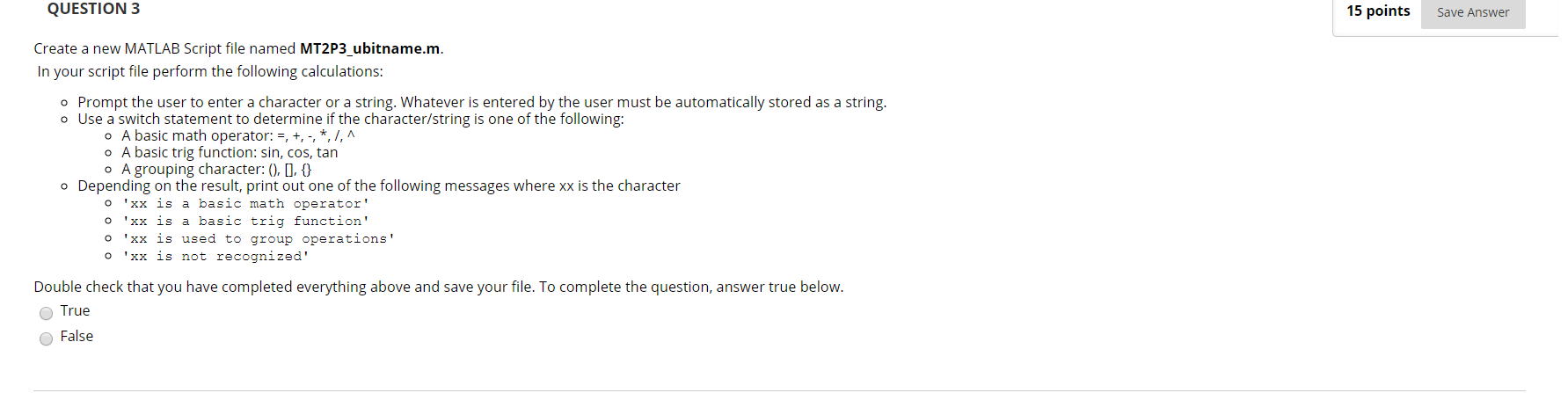 Solved QUESTION 3 15 points Save Answer Create a new MATLAB | Chegg.com