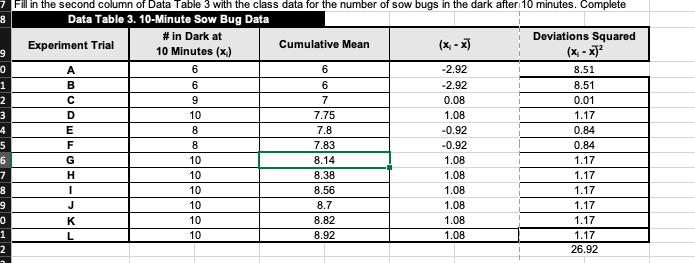 Solved 1. Did Your Cumulative Mean For The Sow Bugs 