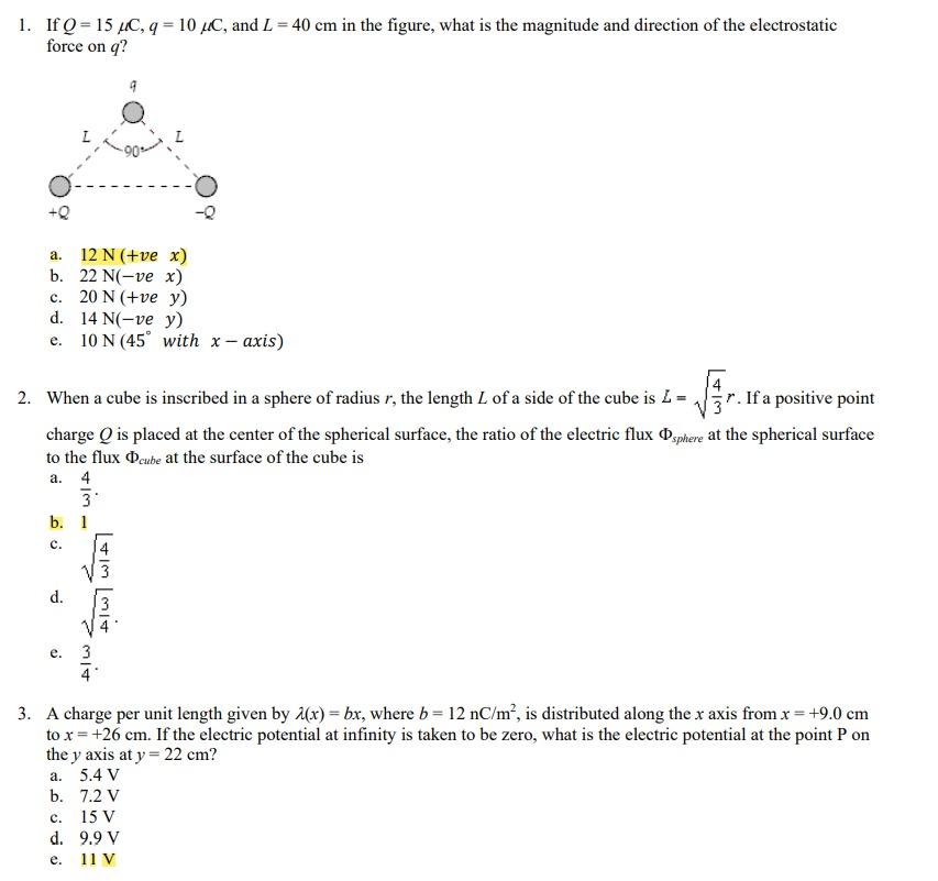 Solved 1 If Q 154c Q 10 C And L 40 Cm In The Figu Chegg Com