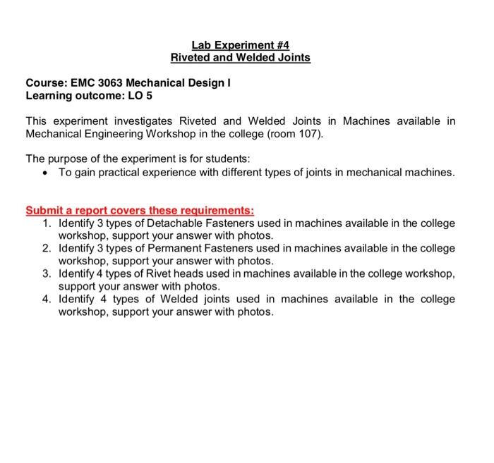 Solved Lab Experiment4 Riveted and Welded Joints Course