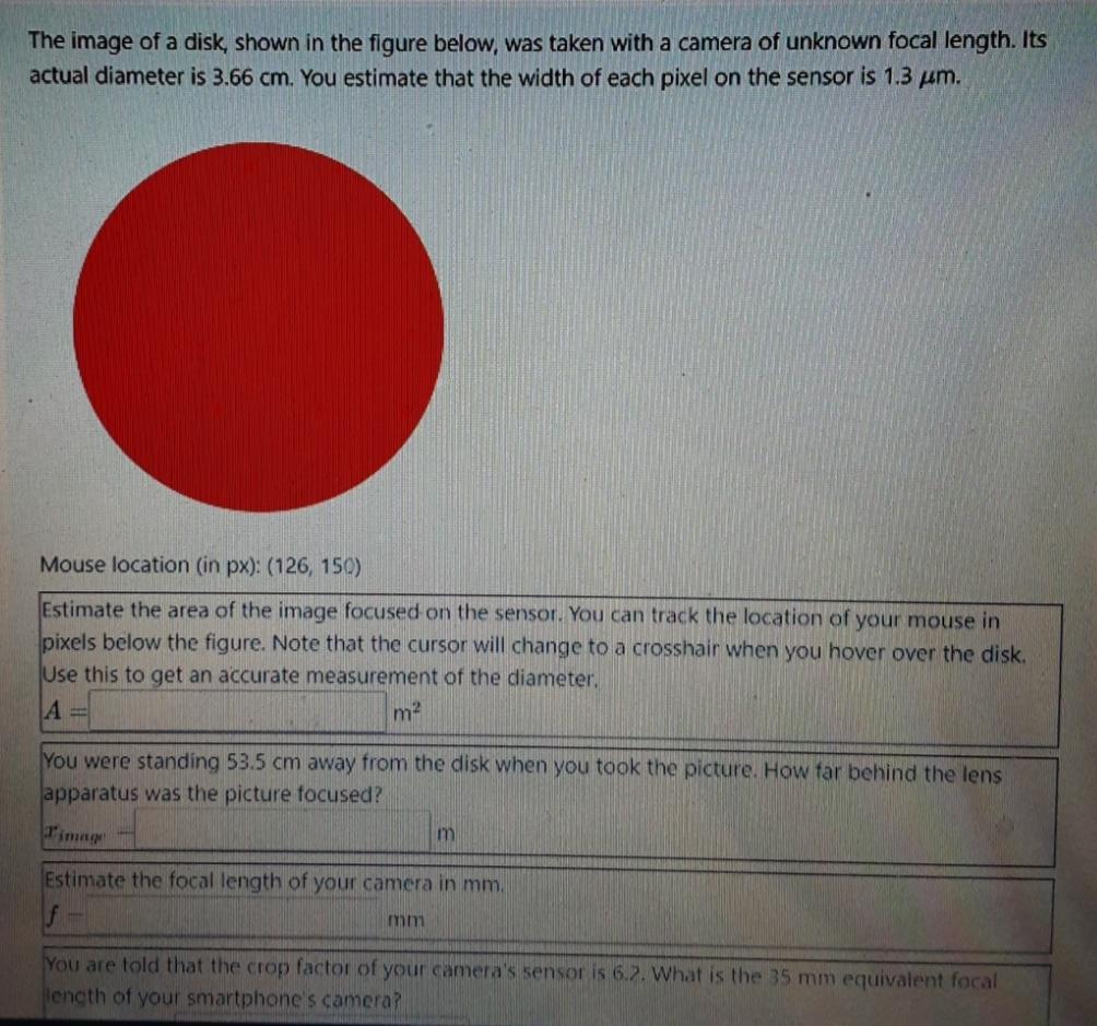 Solved The image of a disk, shown in the figure below, was | Chegg.com