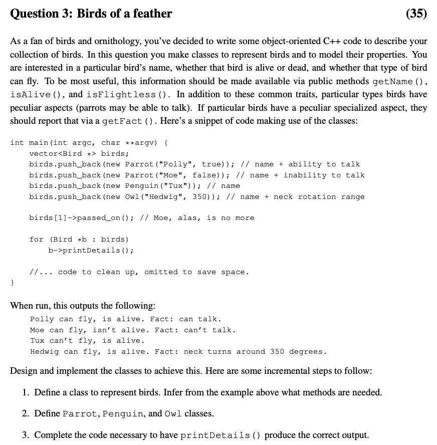 Solved Question 3: Birds Of A Feather As A Fan Of Birds And | Chegg.com