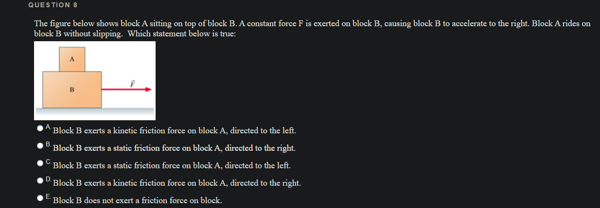 Solved QUESTION 8 The Figure Below Shows Block A Sitting On | Chegg.com