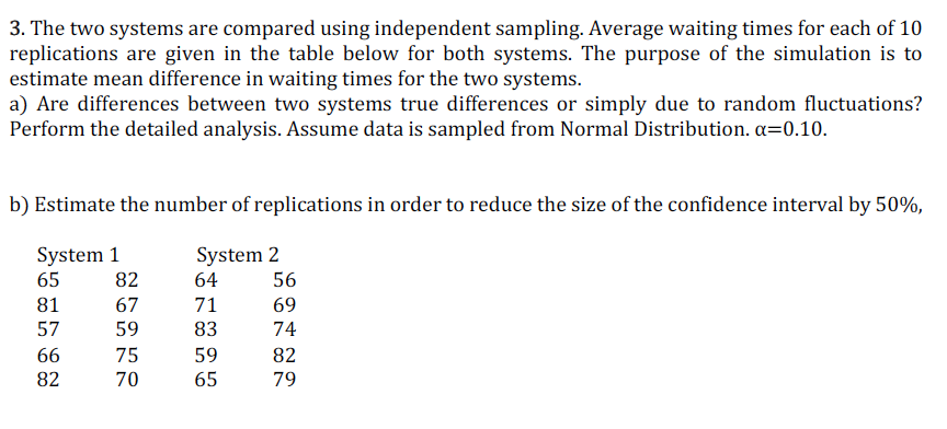 Solved 3. The two systems are compared using independent | Chegg.com
