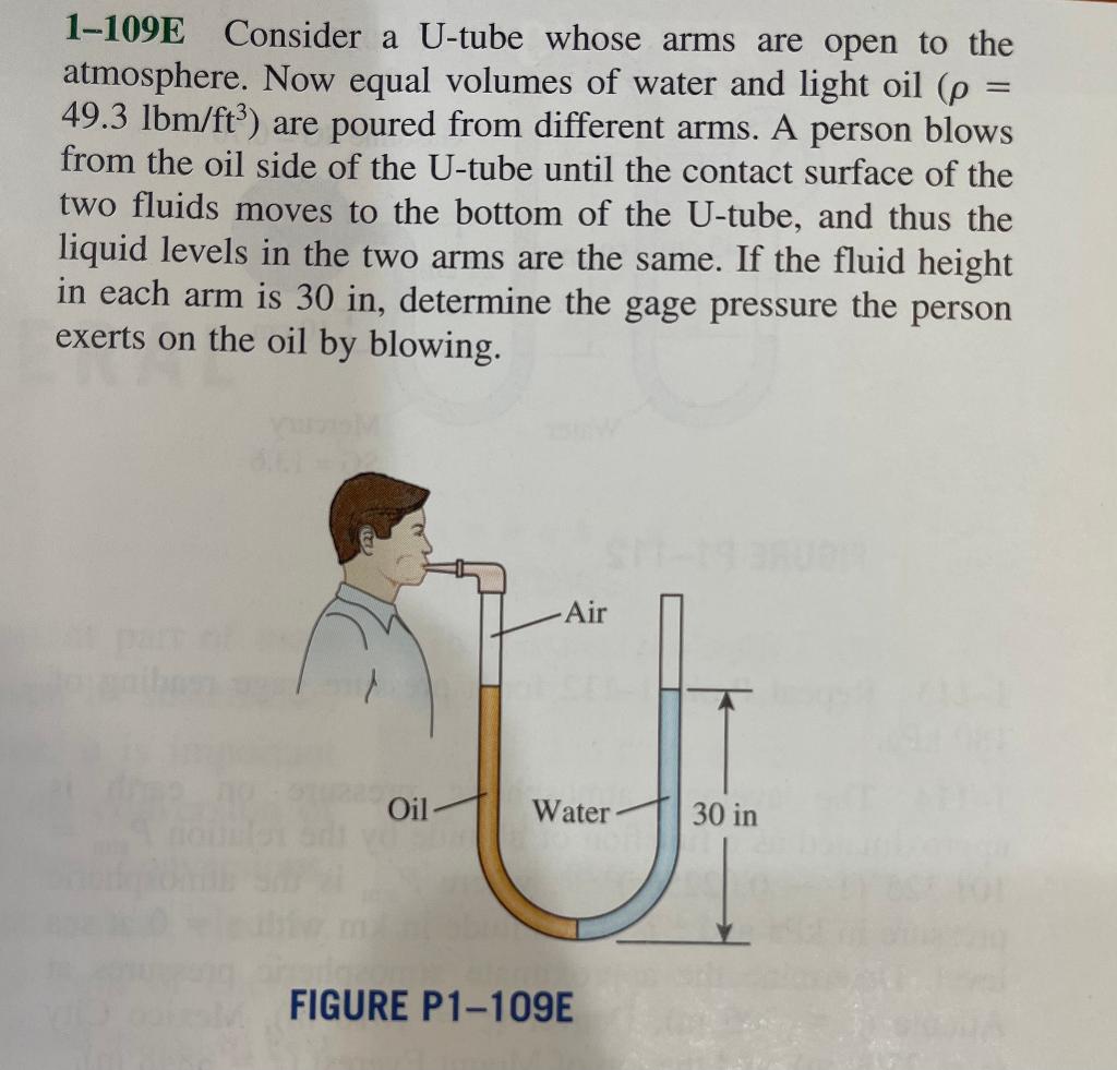 Solved = 1-109E Consider a U-tube whose arms are open to the | Chegg.com