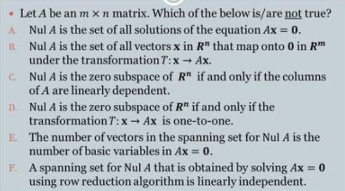 Solved • Let A Be An Mxn Matrix Which Of The Below Is Are