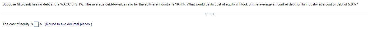 Solved The cost of equity is \%. (Round to two decimal | Chegg.com