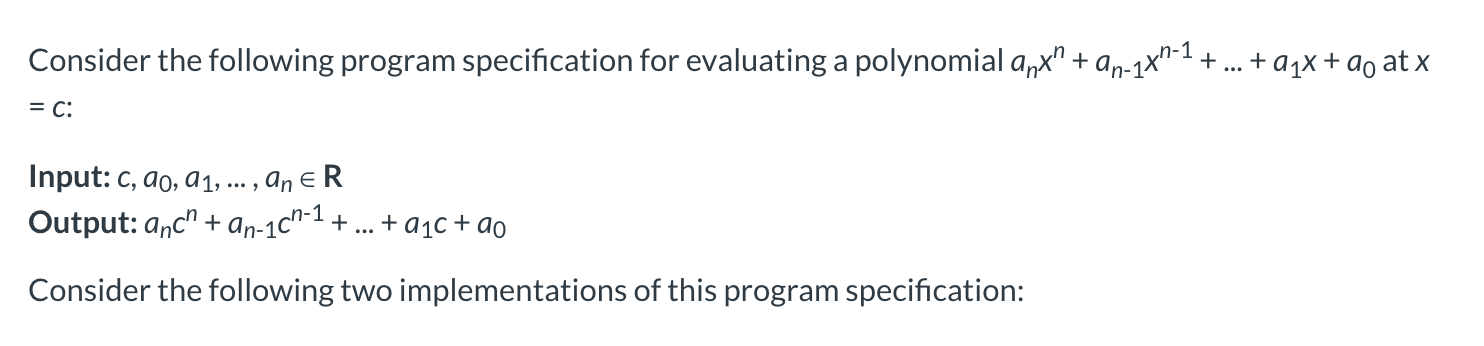 Solved Consider the following program specification for | Chegg.com