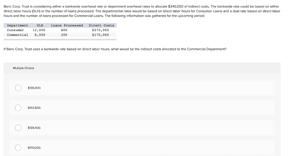 Solved banc corp trust is considering either a bankwide chegg