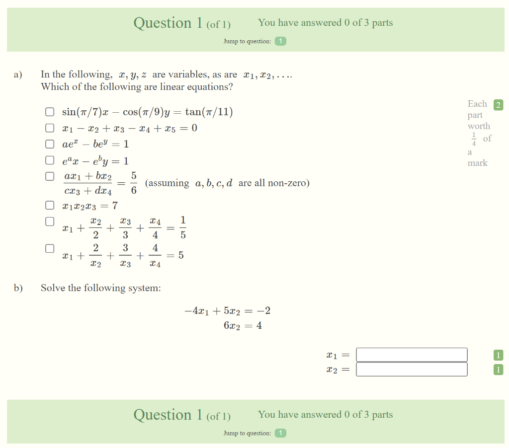 Solved a) b) Question 1 (of 1) Jump to question: 1 In the | Chegg.com
