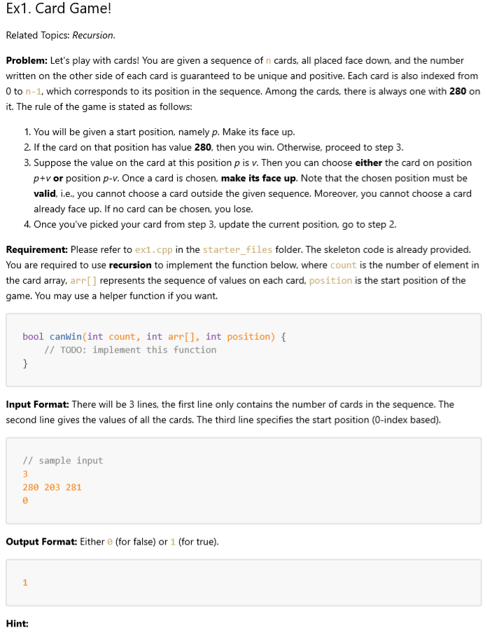 Solved Ex1. Card Game! Related Topics: Recursion. Problem: | Chegg.com