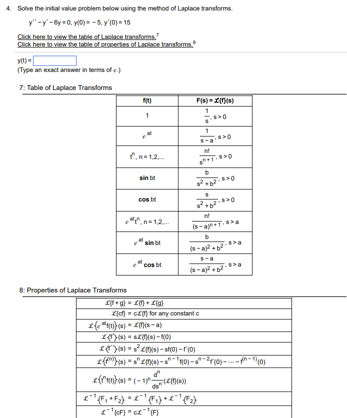 Solved 4. Solve the initial value problem below using the | Chegg.com