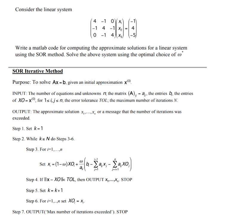 Solved Use MATLAB To Solve Linear System | Chegg.com