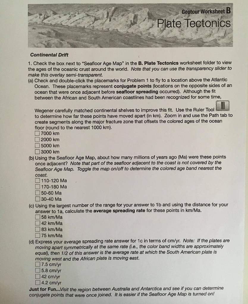 Geotour Worksheet B Plate Tectonics Continental Dr