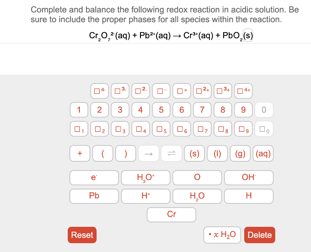 Solved Complete and balance the following redox reaction in