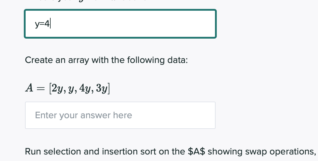 Solved y=41 Create an array with the following data: A = 2y, | Chegg.com