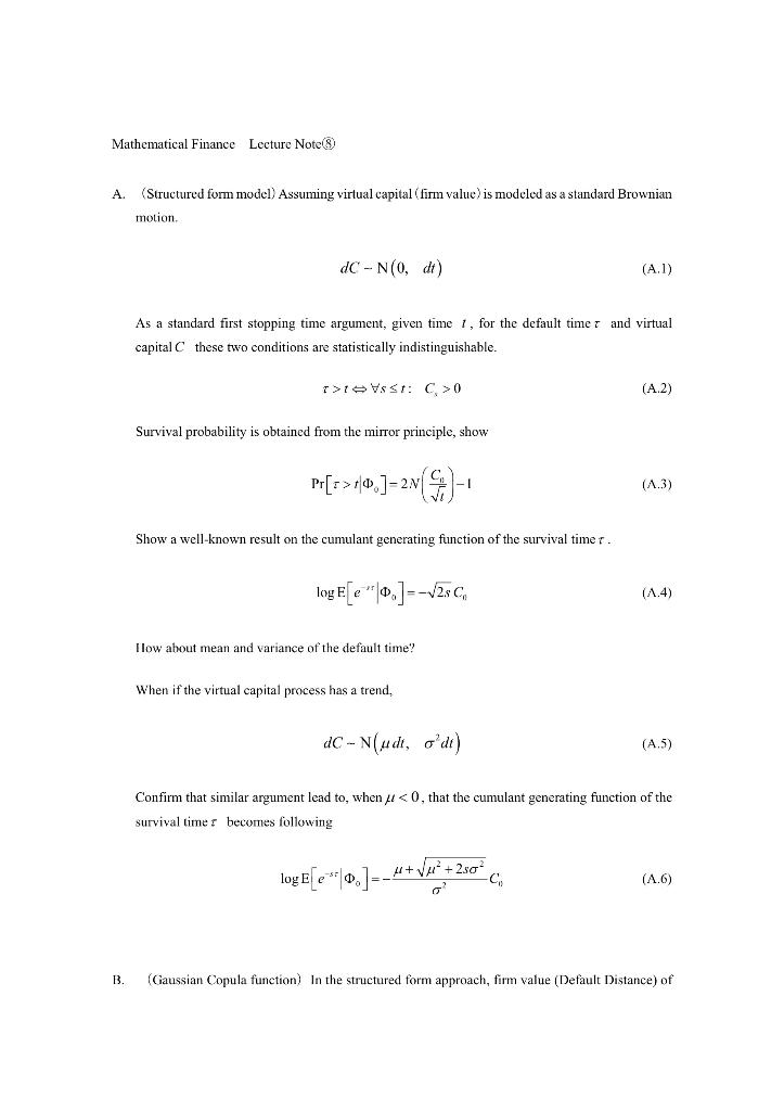 Mathematical Finance Lecture Note A. (Structured form | Chegg.com