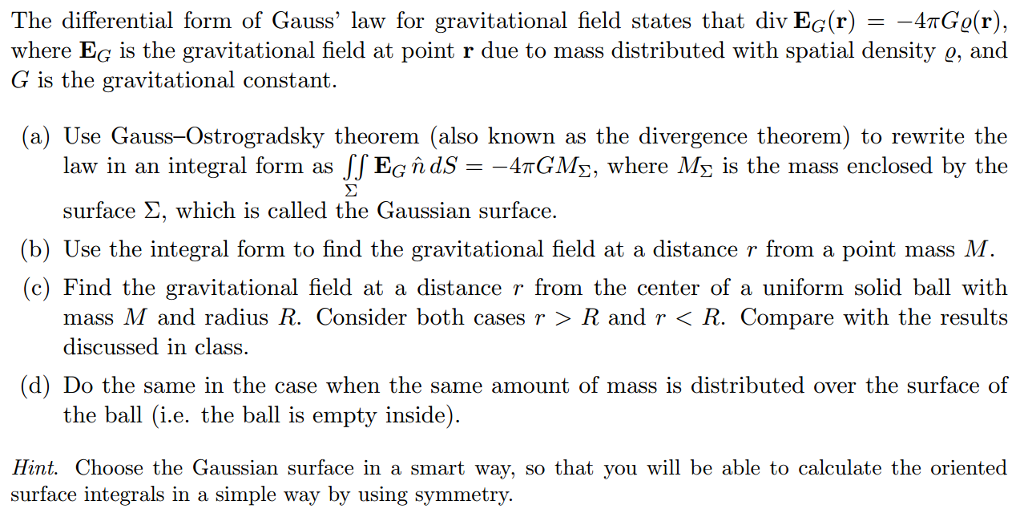 Solved The Differential Form Of Gauss Law For Gravitational 2711