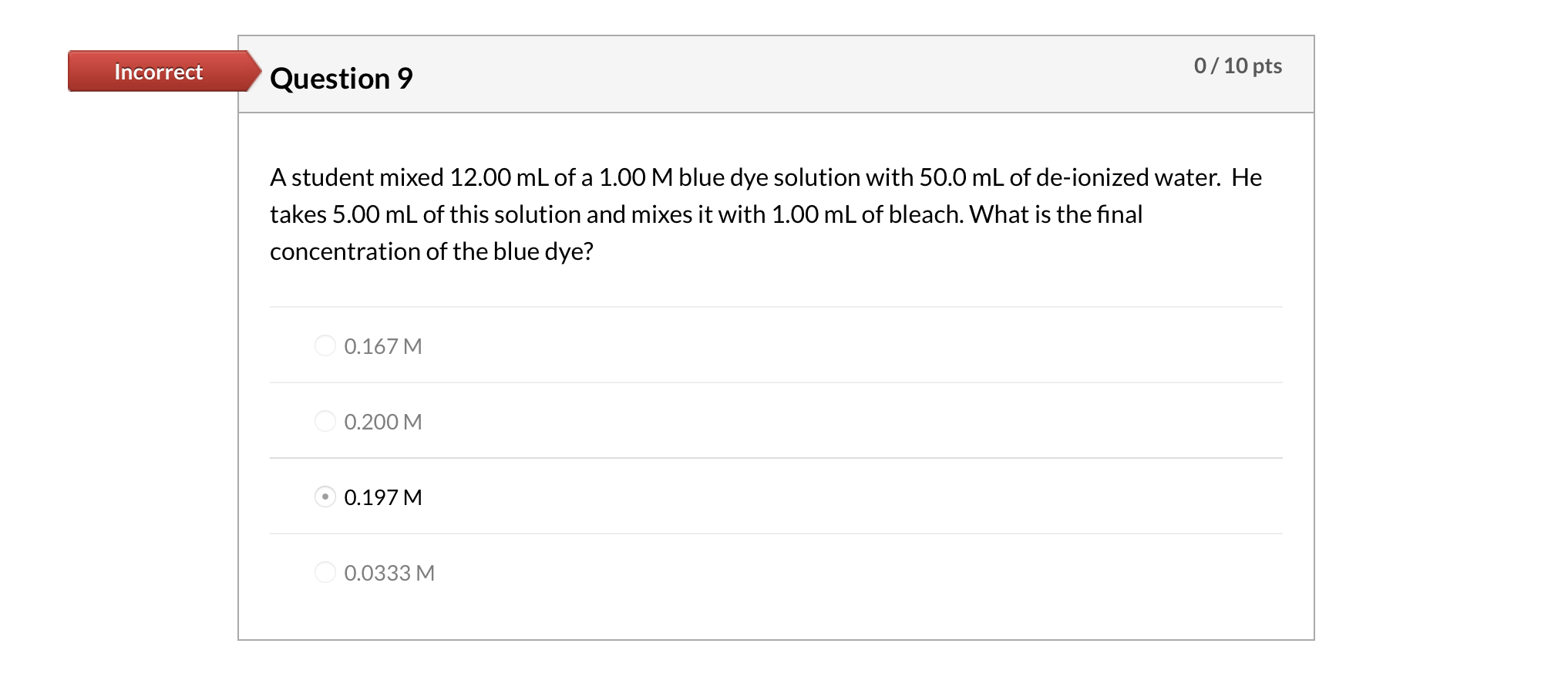 Solved A student mixed 12.00 mL of a 1.00 M blue dye