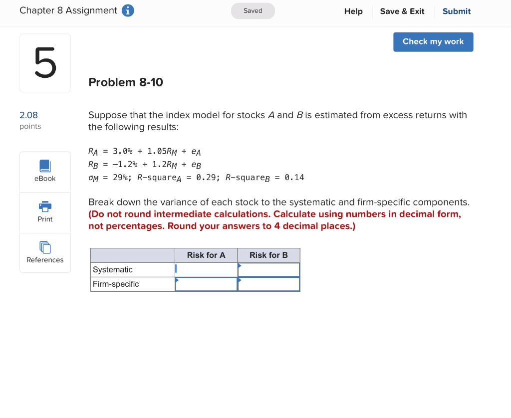 Solved Chapter 8 Assignment i Saved Help Save & Exit Submit | Chegg.com