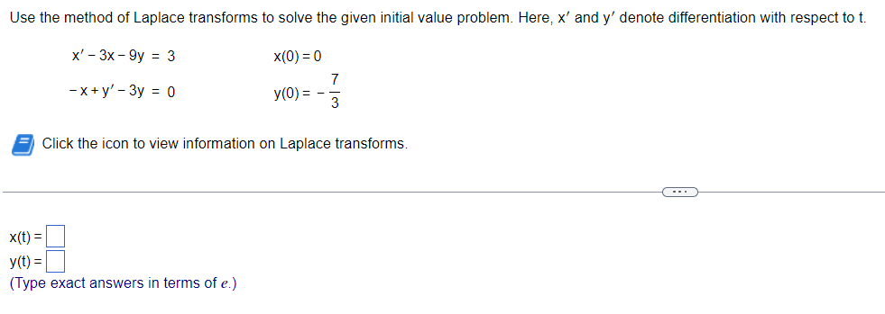 Solved Use the method of Laplace transforms to solve the | Chegg.com