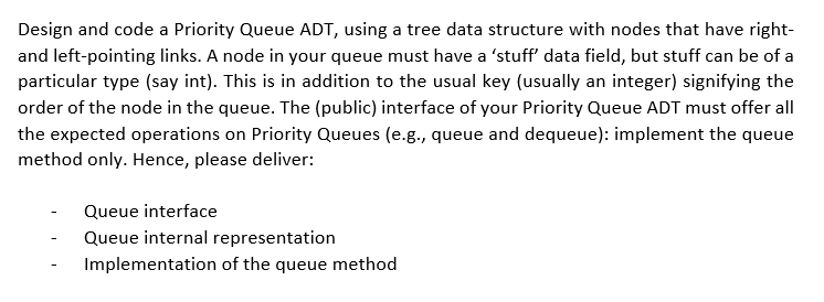 Solved Design and code a Priority Queue ADT, using a tree | Chegg.com