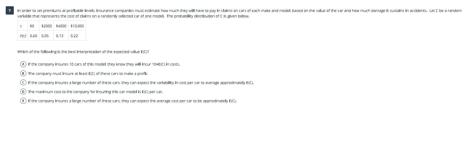 Solved 7 in order to set premiums at profitable levels chegg