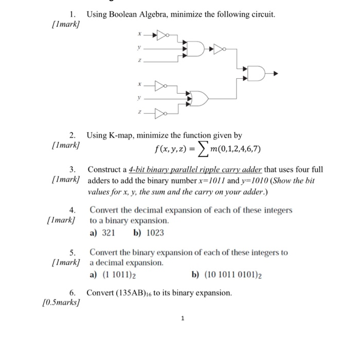 Solved 1. Using Boolean Algebra, minimize the following | Chegg.com