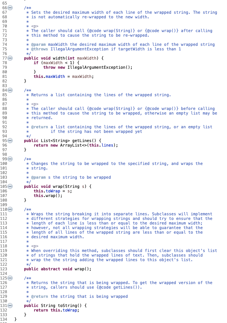 Solved WrapAtWidthWrapper The WrapAtWidthWrapper class wraps | Chegg.com