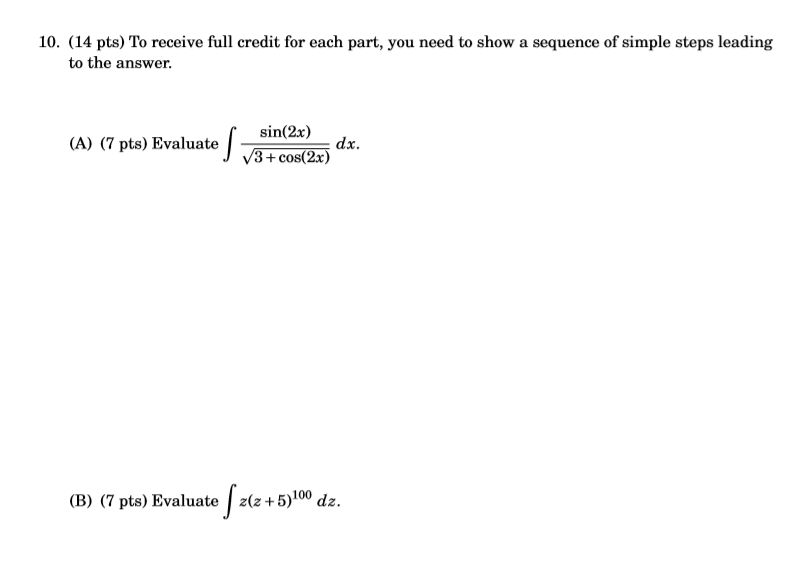 Solved 10. (14 pts) To receive full credit for each part, | Chegg.com