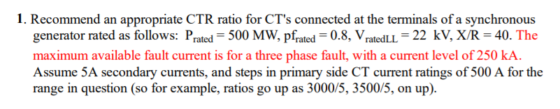Ctr Rating Solved 1. Recommend an appropriate CTR ratio for CT's | Chegg.com