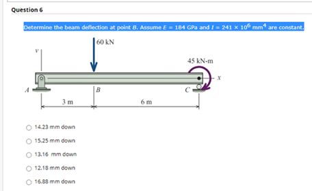 Solved Determine the beam deflection at point B. Assume E | Chegg.com